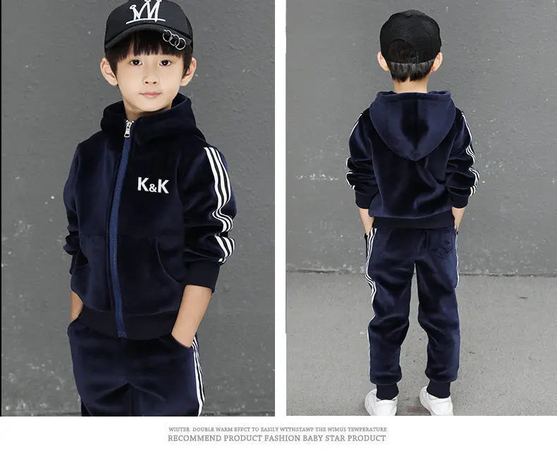 Boys Suit Sweatshirts +Pants Cotton 2Pcs/Sets 2023 Graceful Spring Autumn Sports Sets School Outdoors Thicken Children Clothing