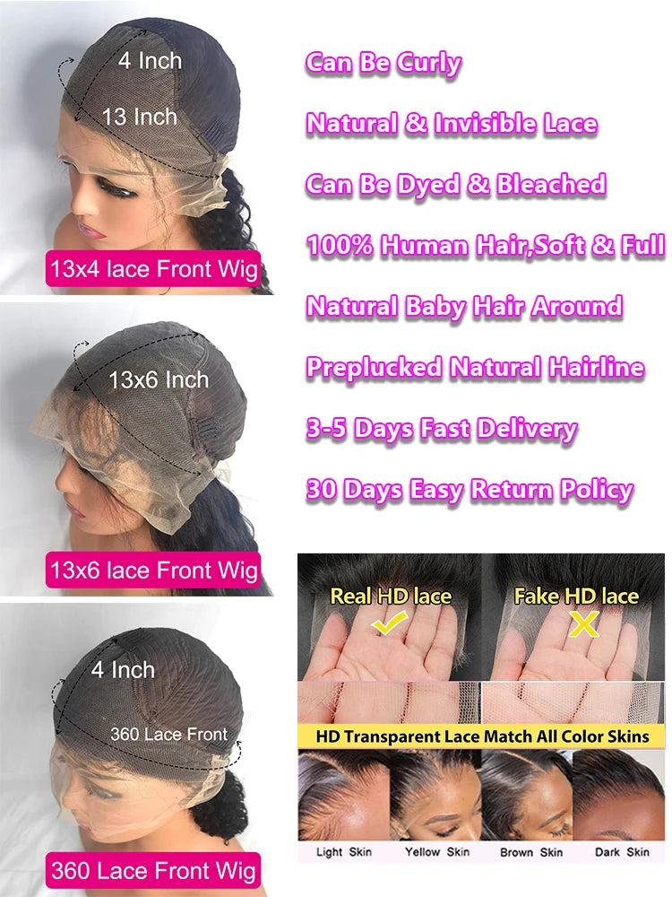 30 40 Inch Bone Straight Human Hair Lace Frontal Wigs Brazilian 13x4 13x6 Lace Front Human Hair Wigs For Women Pre Plucked 200%