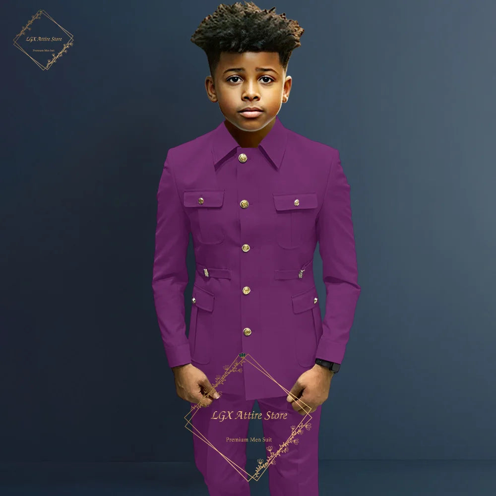 Boys single breasted formal suit 2 piece suit, boys Zhongshan suit style long coat classic design suitable for 2~16 years old