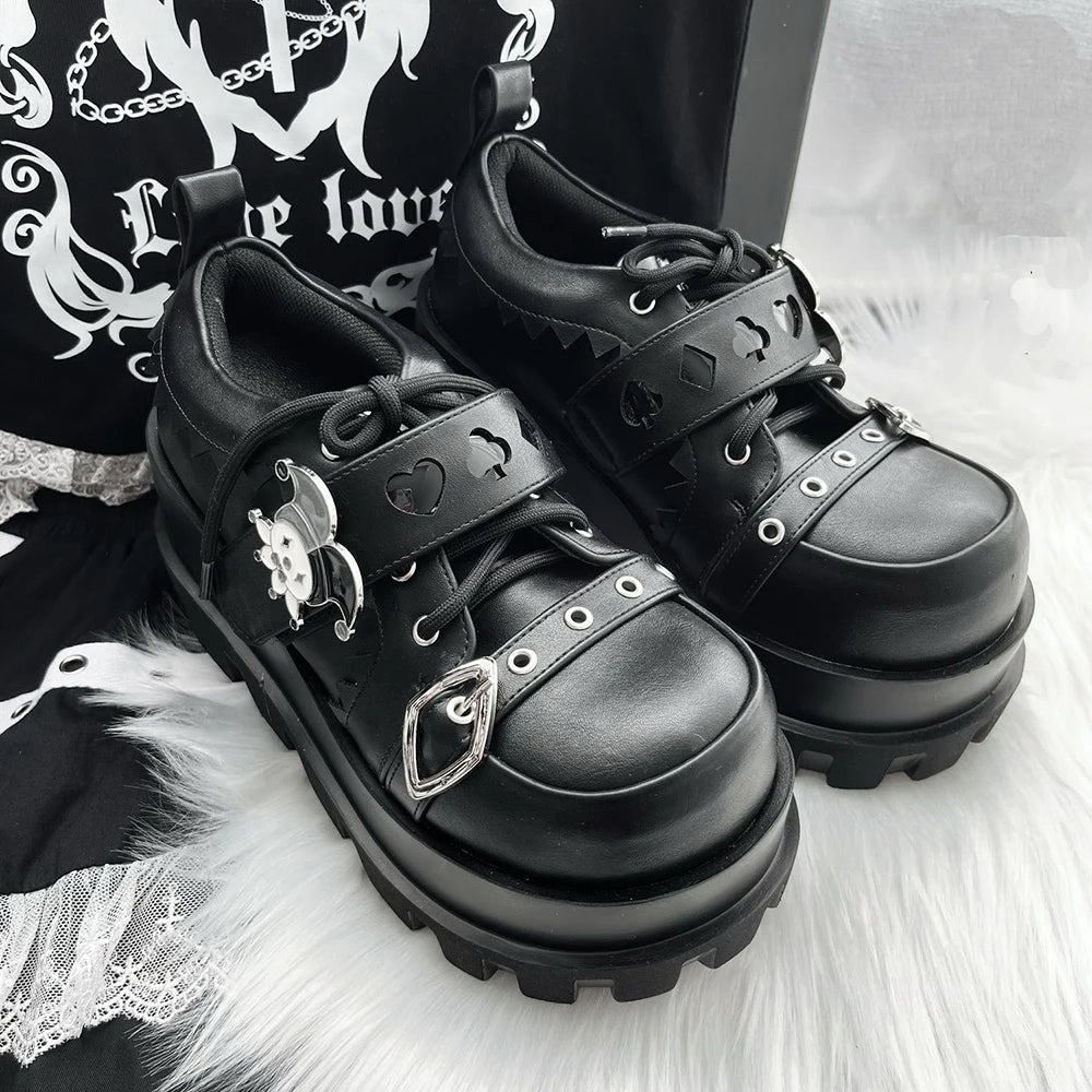 Street Style Girls Lolita Gothic Platform Shoes,Female Poker Joker Clown Decoration Elevator Shoes Halloween Gift