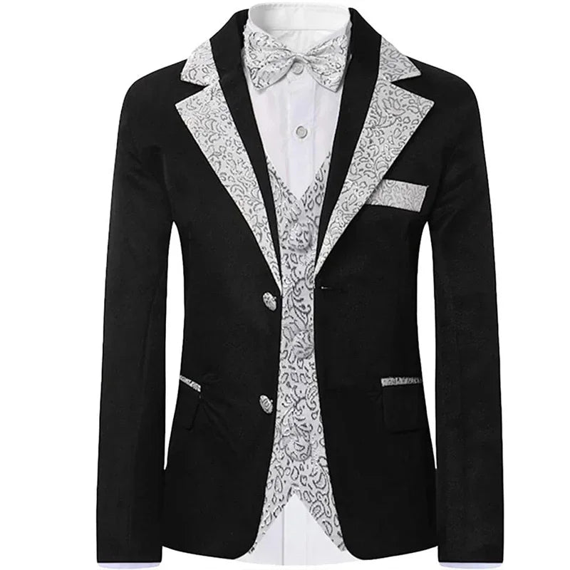 Boys Slim Fit Suits 5 Pieces Set Kids Blazer Vest Pants Shirt Bowtie  Jacket With Gold Rims For Wedding Party Prom