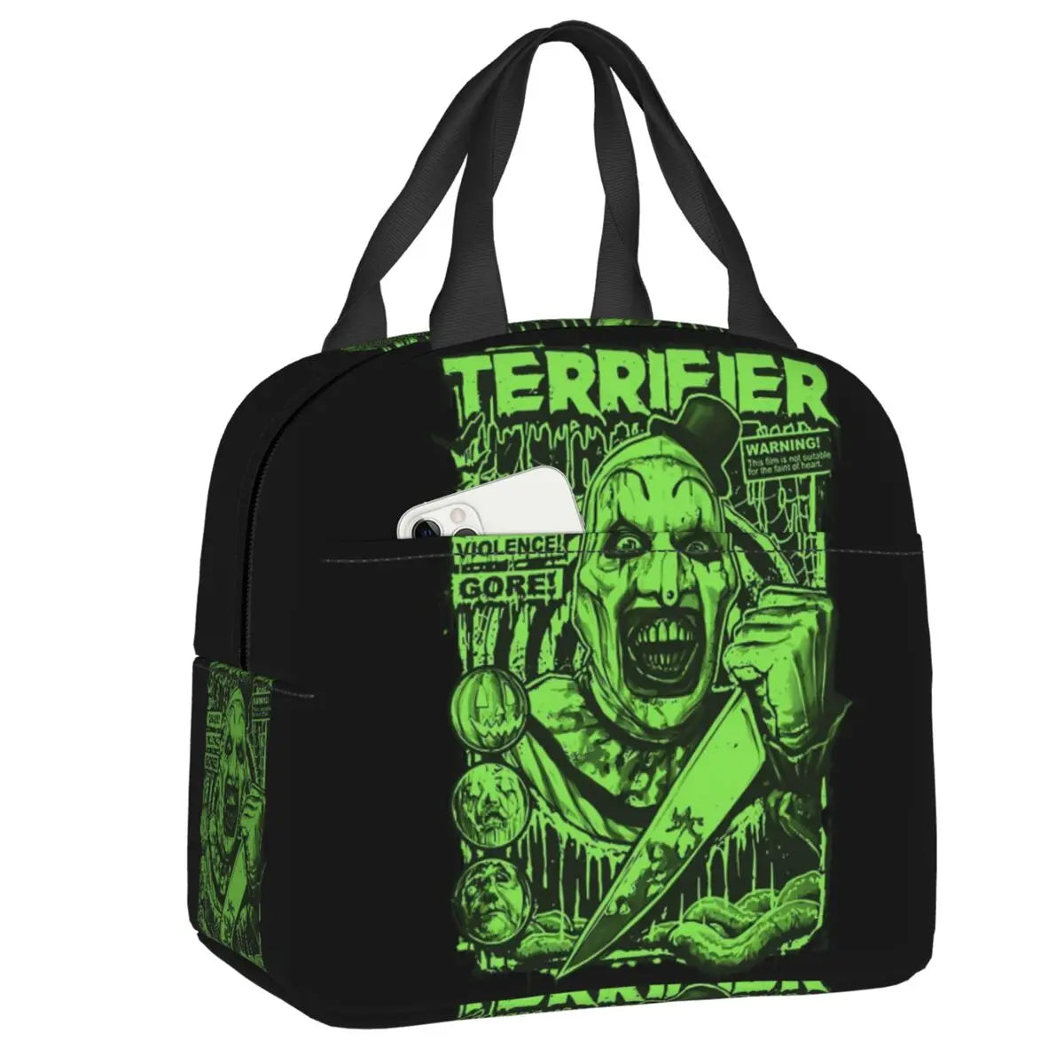 Custom Art Crispies Terrifiers Halloween Horror Movie Lunch Bag Men Women Cooler Thermal Insulated Lunch Boxes for Adult Office