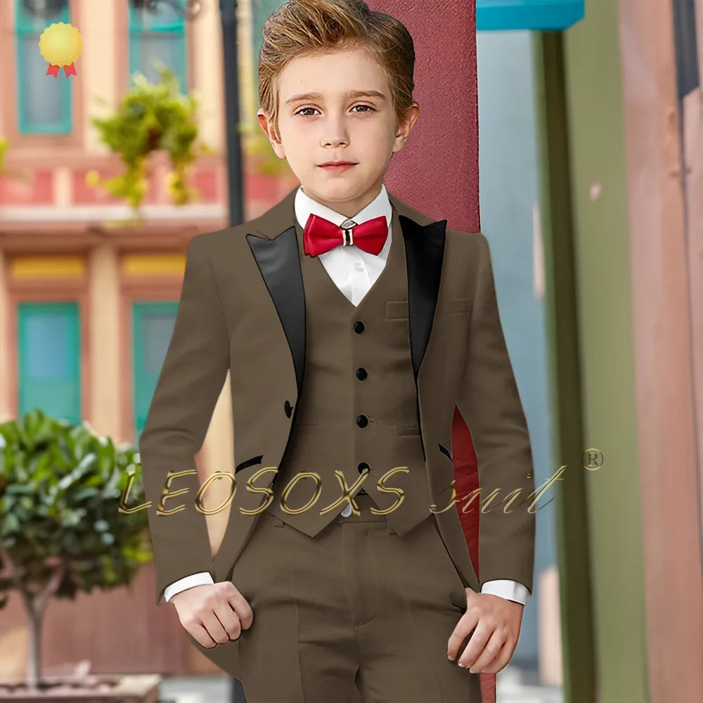 Boys Suit 3 Piece White Long Tuxedo Jacket Pants Vest Wedding Party Birthday Gift Kids Customized Blazer Suit