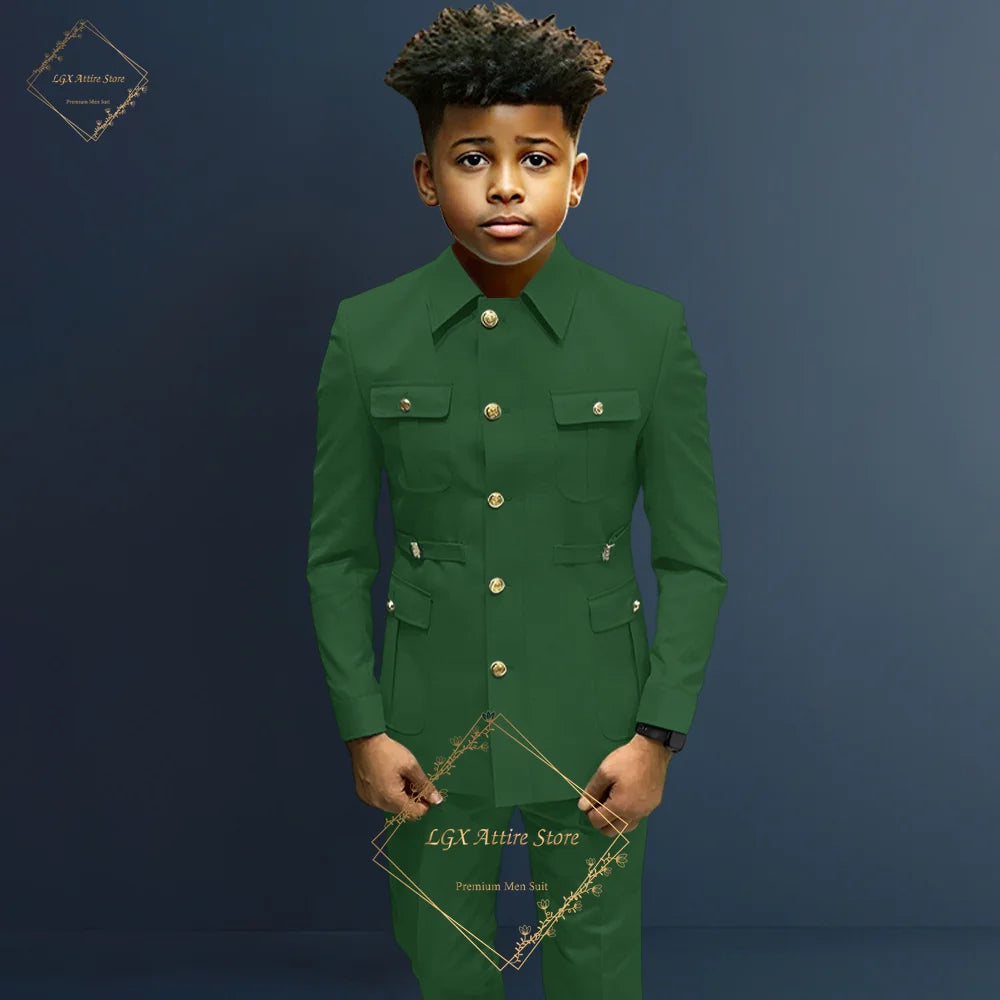 Boys single breasted formal suit 2 piece suit, boys Zhongshan suit style long coat classic design suitable for 2~16 years old