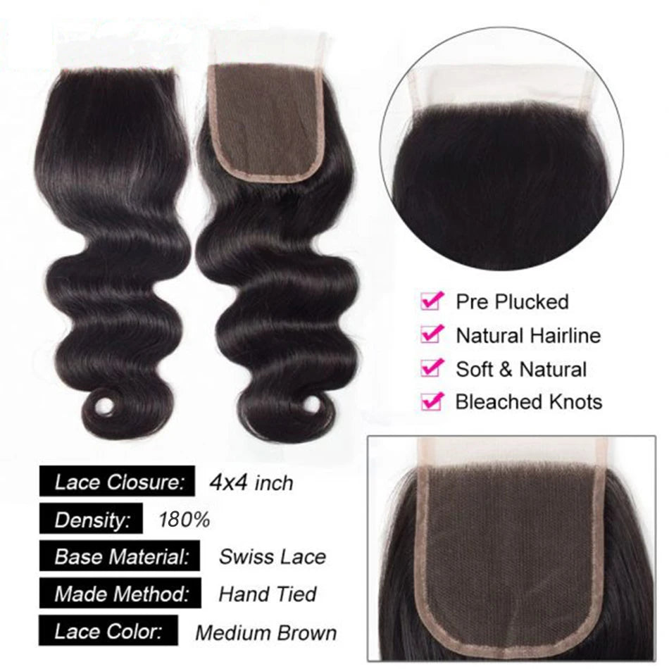 Peruvian Body Wave Bundles With Frontal 4x4 Closure Transparent Natural Virgin Human Hair Extensions Wholesale Bundles Weave