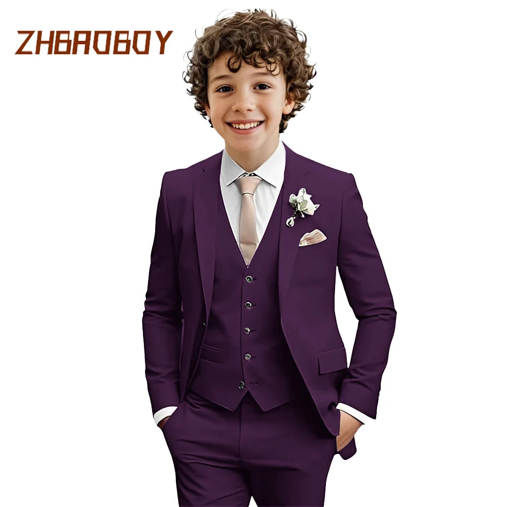 Boys Suit 3 Piece Slim Fit Kids Tuxedo Suit Formal Wedding Outfit Blazer Vest Pants Set