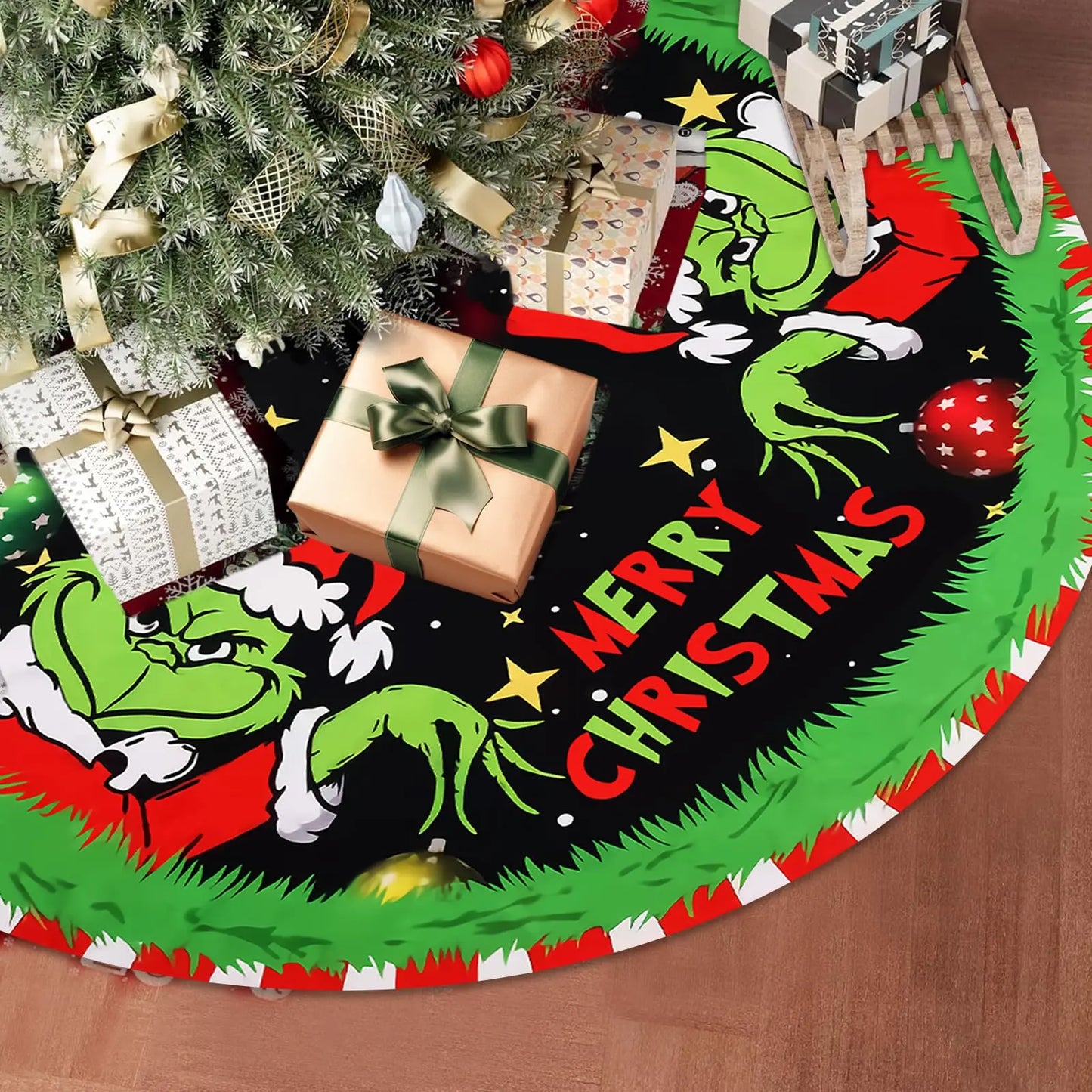 VIKAMA Christmas Tree Skirt Christmas Decorations Soft Red Green Christmas Decor Mat for Xmas Home Holiday Decorations