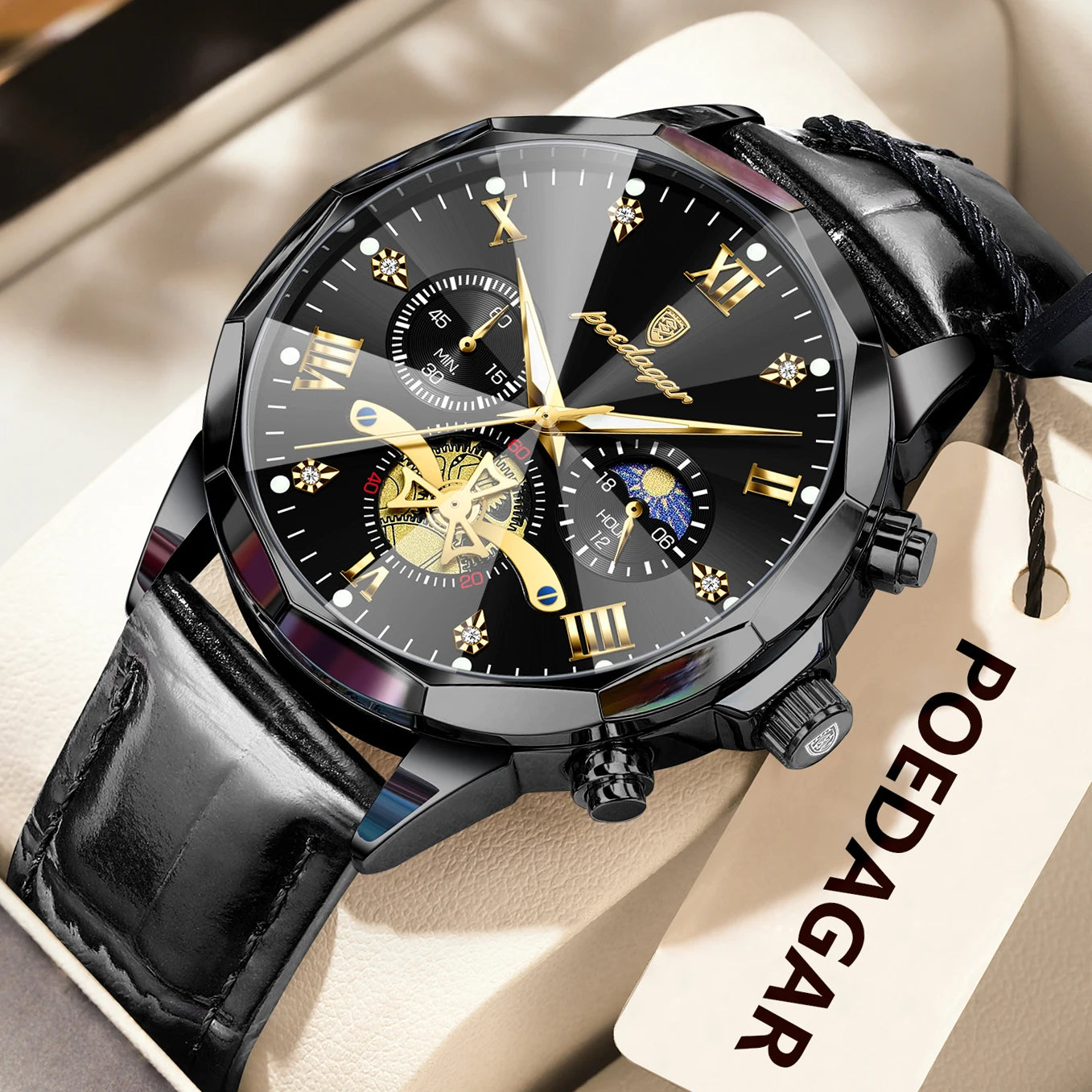 POEDAGAR Military Luxury Men Wristwatch Quartz Waterproof Luminous Chronograph Leather Man Watch Sports Men's Watches Male Reloj