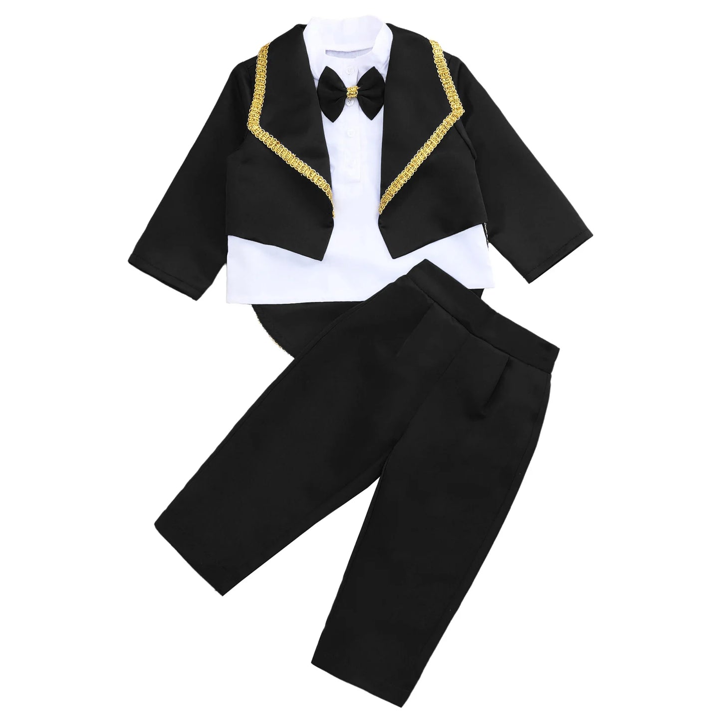 Toddler Baby Boys Formal Gentlemen Suit Long Sleeve Bowknot Tuxedo Tops with Pants Kids Wedding Party Banquet Christening Outfit