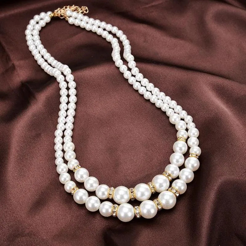 Pearl Necklace Collier Femme Collares Statement Multilayer Choker Statement Jewelry Women Simulated Pearl Necklaces & Pendants