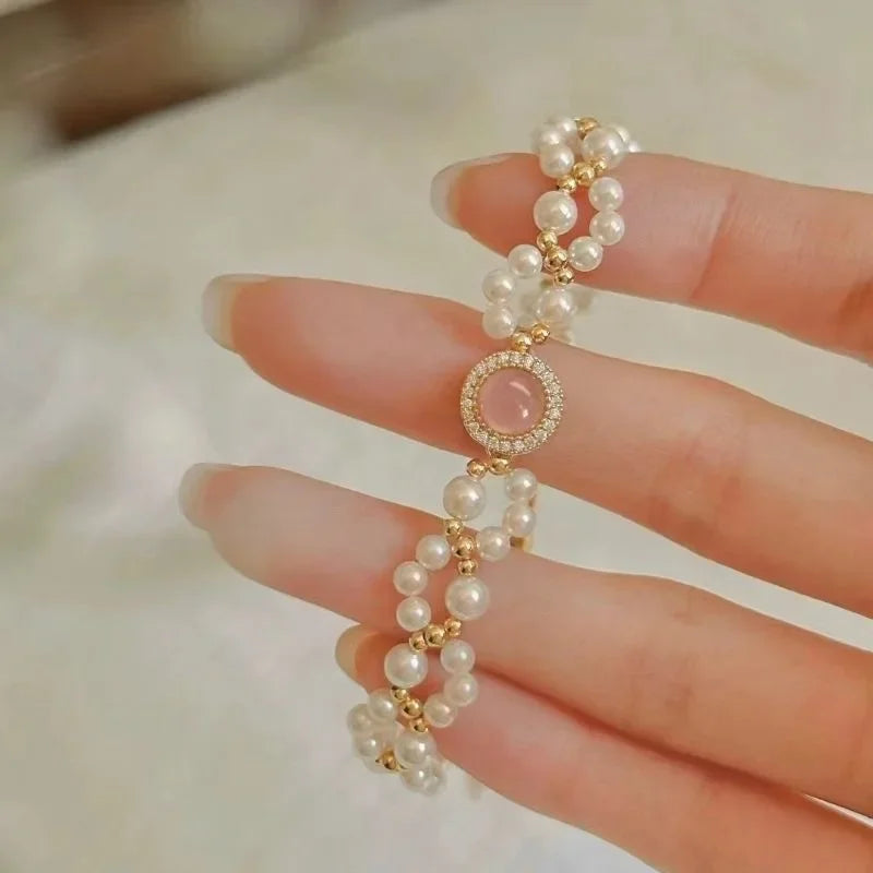 Pearl Jewelry Sets Women Necklace Pendant Necklace Elegant Multi-Layer Neck Chain Pink Chic Luxury Ring Earrings Jewelry Gifts