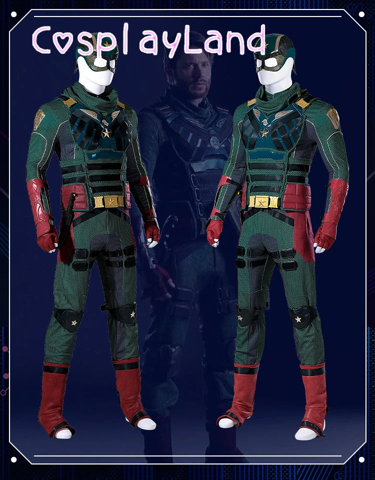 The Boys Soldier Boy Suit Costume American Hero Carnival Halloween Cosplay Green Superhero Ben Battle Outfit Adult  Men Suit