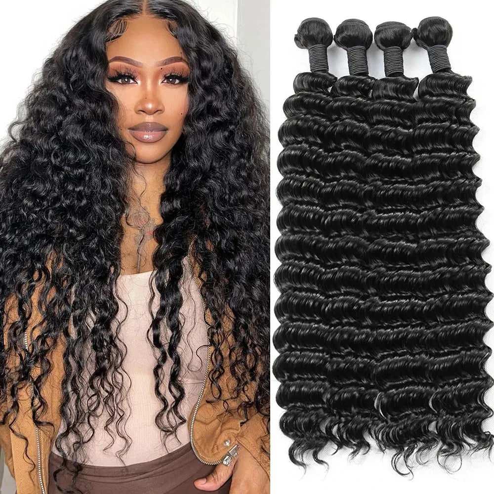 Peruvian Deep Curly Wave Human Hair Bundles 1/3/4 Pcs 100% Unprocessed Virgin Human Hair Wet and Wavy Bundles Natural Color