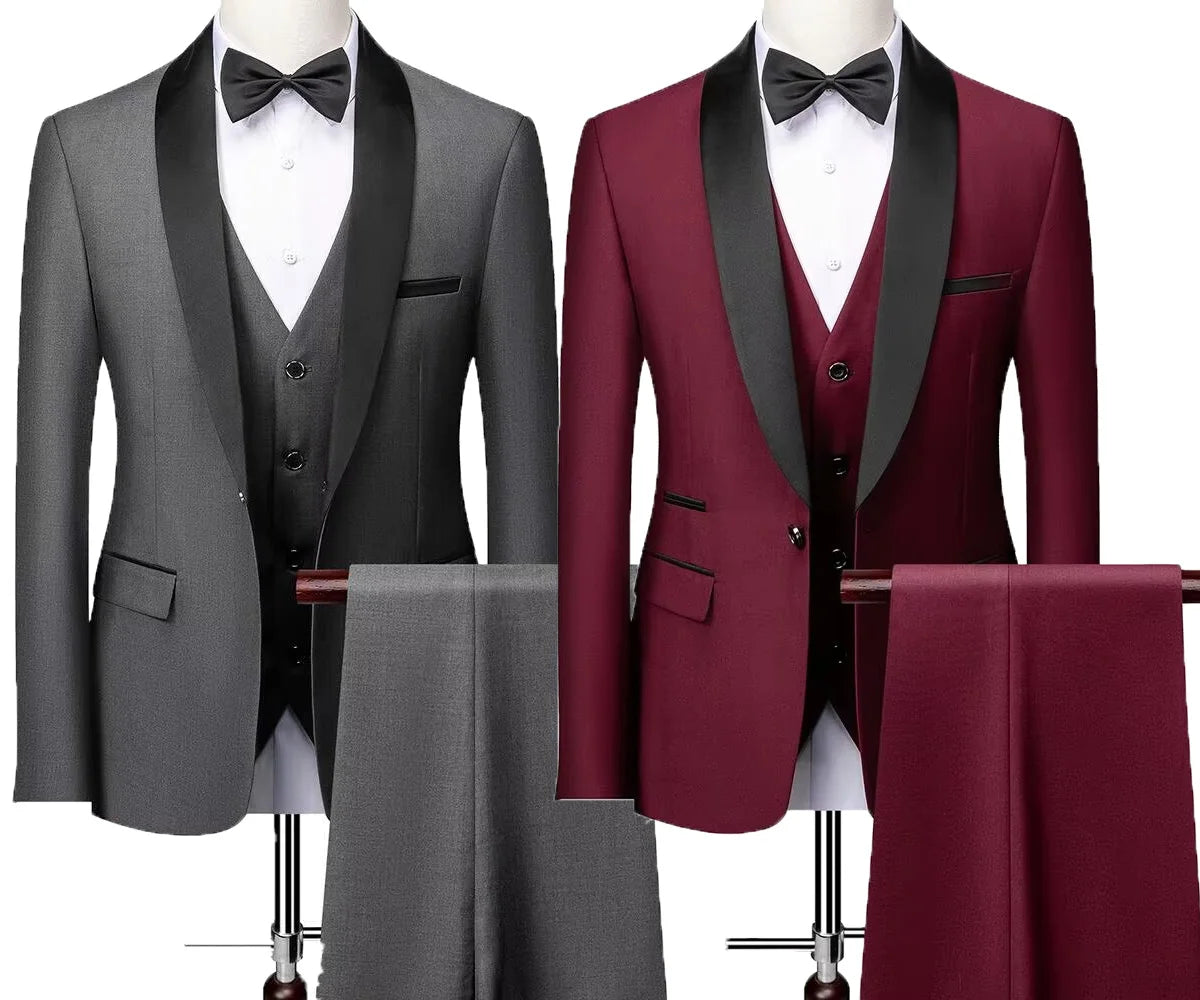 Suit (Blazer+ Vest + Pants) Men's Business Gentleman Fashion Slim Work Solid Color Plus Size Fair Dress Wedding Best Man Suits