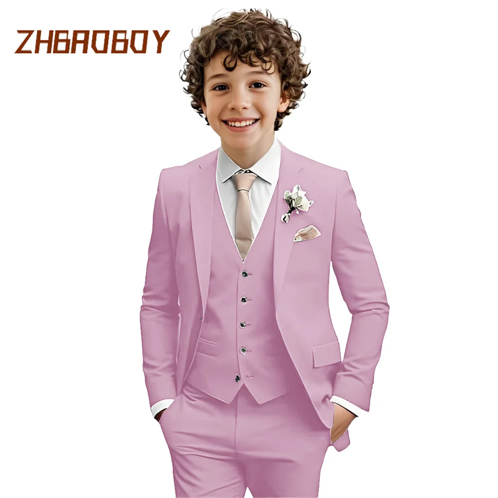 Boys Suit 3 Piece Slim Fit Kids Tuxedo Suit Formal Wedding Outfit Blazer Vest Pants Set