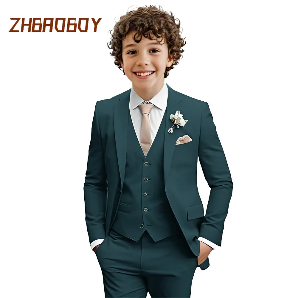 Boys Suit 3 Piece Slim Fit Kids Tuxedo Suit Formal Wedding Outfit Blazer Vest Pants Set