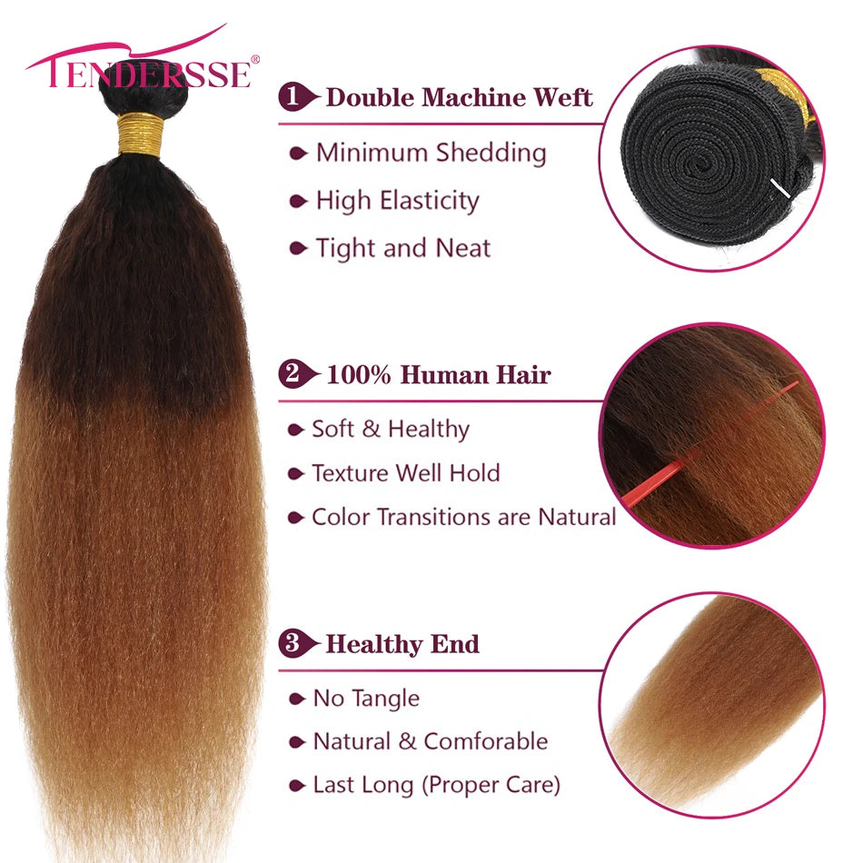 10A Peruvian Virgin Hair Kinky Straight Hair 3 Bundles Dark Root Brown Afro Ombre Yaki Human Hair Wave For Women On Clearance