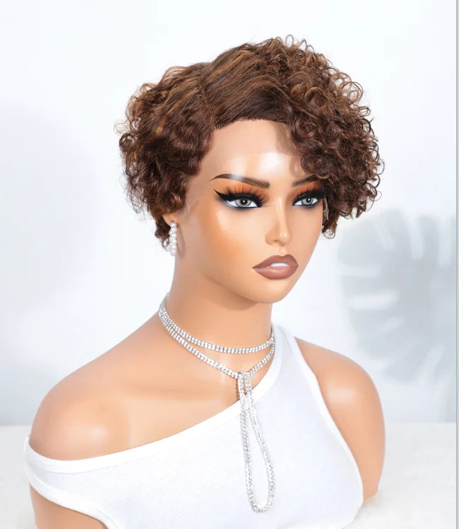 QVR Short Bob Wig Pixie Cut Wig Curly Human Hair Wigs For Women  Lace Front Wigs Peruvian Deep Wave Lace Wig Preplucked Hairline