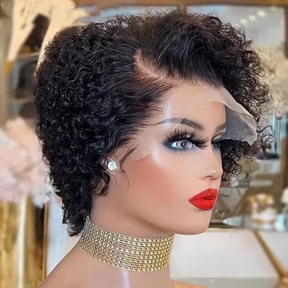 QVR Short Bob Wig Pixie Cut Wig Curly Human Hair Wigs For Women  Lace Front Wigs Peruvian Deep Wave Lace Wig Preplucked Hairline