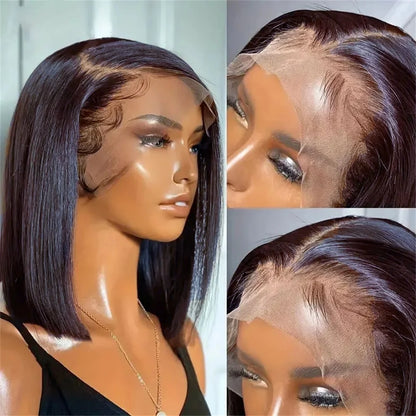 Bone Straight Bob Human Hair Wig Straight Short Bob Wigs 4x4 13x4 Lace Frontal Human Hair Wigs Women 200% Density 12 14 Inch