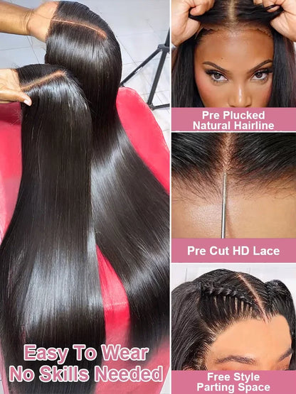 Bone Straight Wigs Human Hair 13x6 HD Lace Frontal Wig 30 32Inch 100%  Lace Front Wig 5x5 Closure Glueless Natural For Women