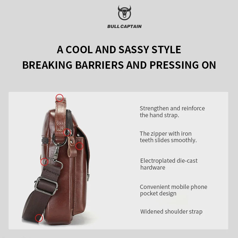 BULLCAPTAIN Mens Leather Messenger Bag Retro Shoulder Bags Small Crossbody Bags Purses Casual Sling Pack for Travel Handbag