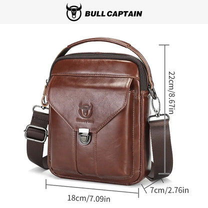 BULLCAPTAIN Mens Leather Messenger Bag Retro Shoulder Bags Small Crossbody Bags Purses Casual Sling Pack for Travel Handbag