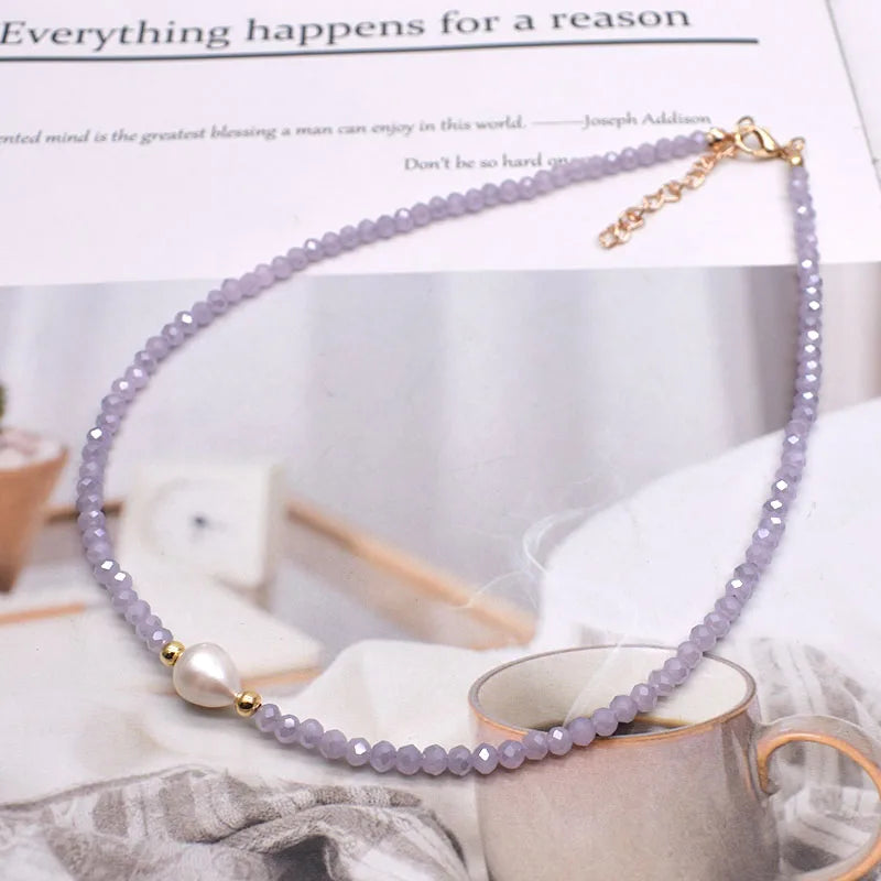 Simple Necklace Natural pearl Statement Short Chain Necklace For Women Seed Crystal glass beads Chain Necklaces Handmade Jewelry