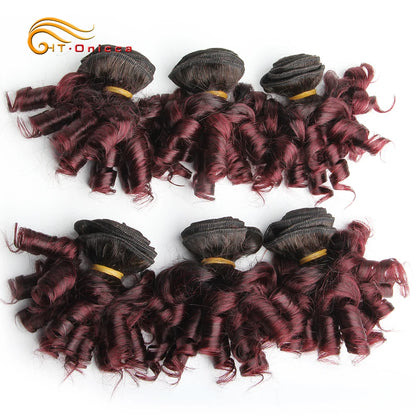 Brazilian Hair 8 Inch Short Human Hair Extensions Curly Hair Bundles 6Pcs Ombre Hair Weave Bundles Free Shipping Htonicca