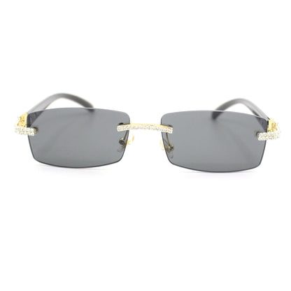 Rhinestone Square Sunglasses Luxury Wood Buffalo Horn Diamond Sun Glasses Fashion Mens Rimless Sunglass Shade Eyewear