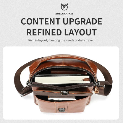 BULLCAPTAIN Mens Leather Messenger Bag Retro Shoulder Bags Small Crossbody Bags Purses Casual Sling Pack for Travel Handbag