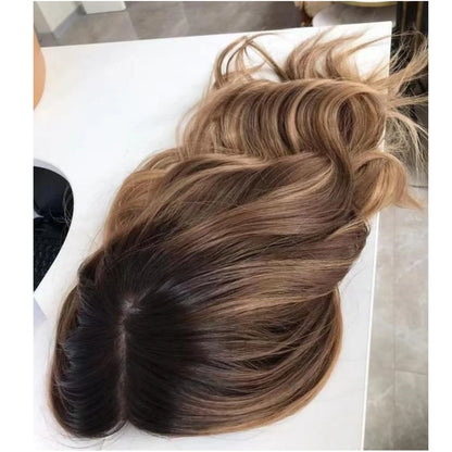 Real Raw European Brown Balayage Toppers for Women Silk Base Topper Clip Hair Real Scalp Silk Top Kosher Human Hair Toupee 3*5