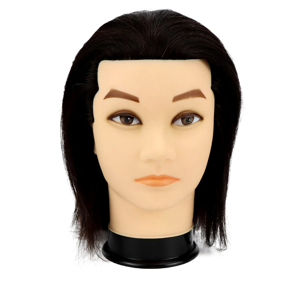 100% Male Real Human Hair Mannequin Practice Training Head With Beard For Cutting Hairdressing Manikin Head For Beauty School