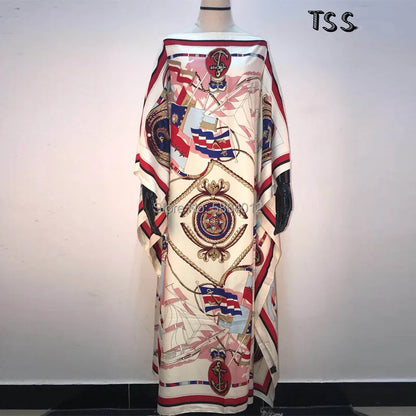 Printed  Dresses For Women 2021 Fashion Design Loose Dress Batwing Maxi Long Femme Vestidos Summer Autumn Party Elegant Dress