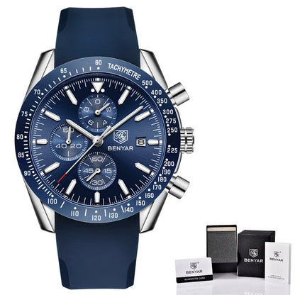 BENYAR Brand Men Watches Luxury Brown Leather Strap Waterproof Quartz Watch Chronograph Men Relogio Masculino 5140