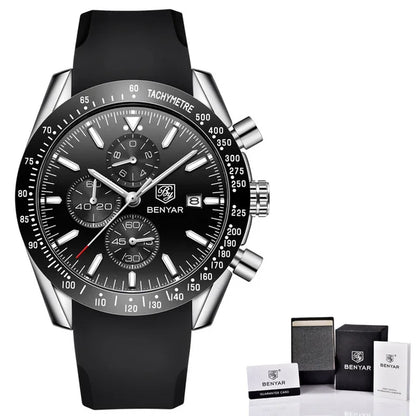 BENYAR Brand Men Watches Luxury Brown Leather Strap Waterproof Quartz Watch Chronograph Men Relogio Masculino 5140