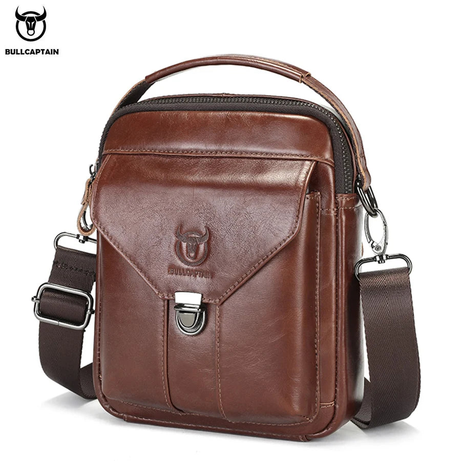 BULLCAPTAIN Mens Leather Messenger Bag Retro Shoulder Bags Small Crossbody Bags Purses Casual Sling Pack for Travel Handbag