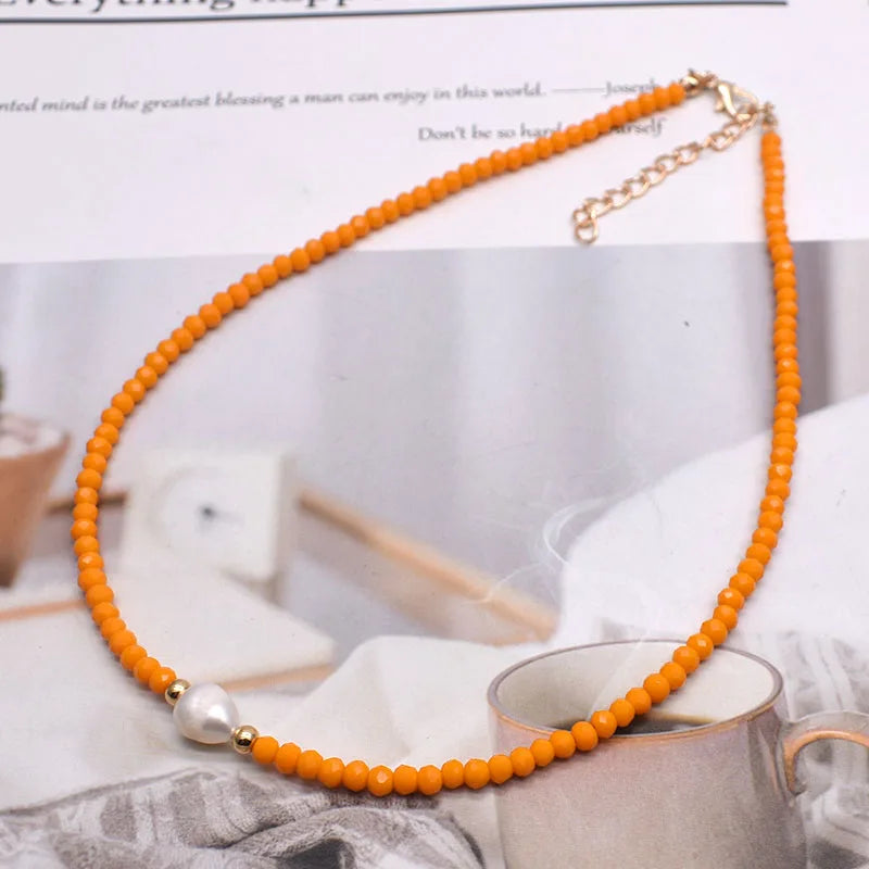 Simple Necklace Natural pearl Statement Short Chain Necklace For Women Seed Crystal glass beads Chain Necklaces Handmade Jewelry