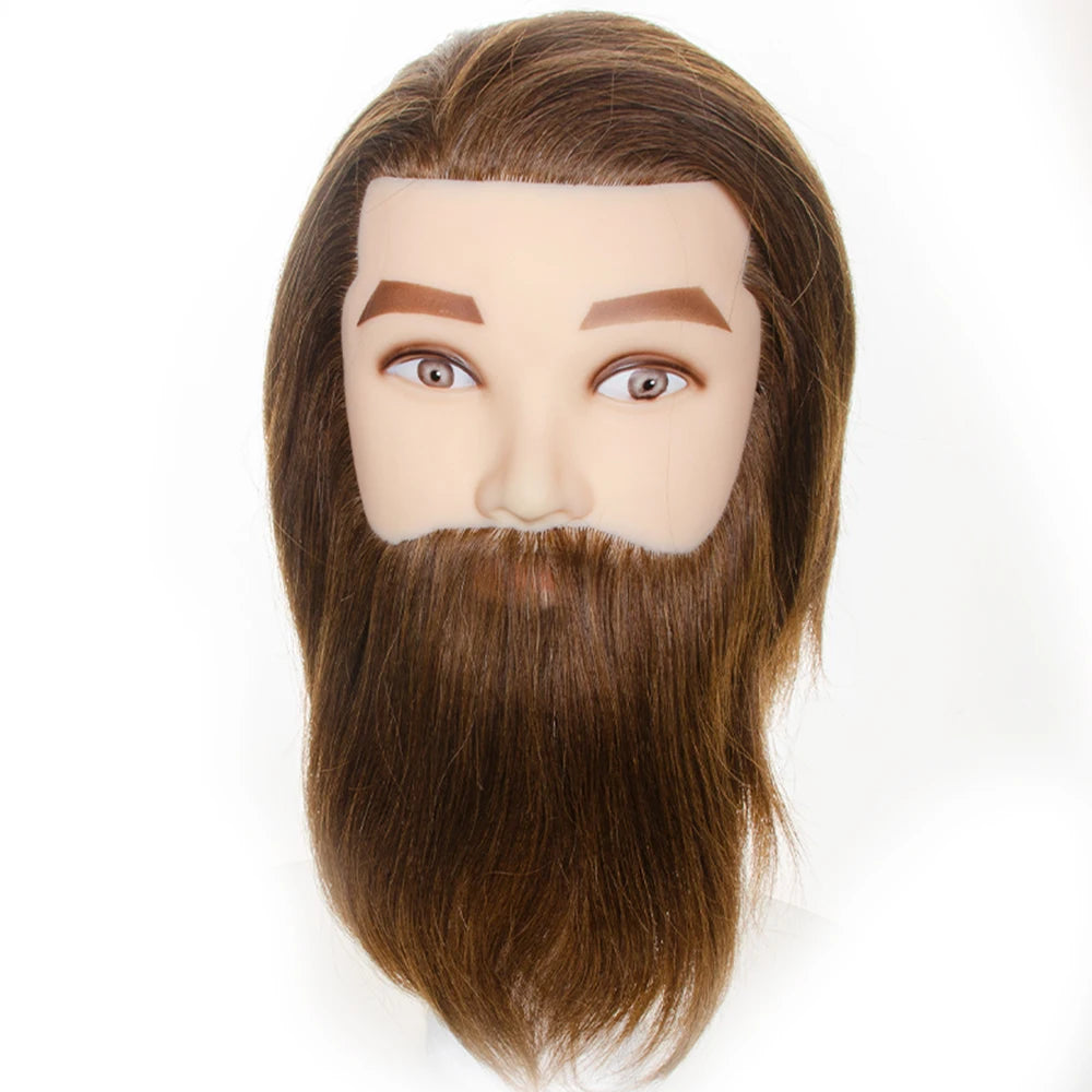 100% Male Real Human Hair Mannequin Practice Training Head With Beard For Cutting Hairdressing Manikin Head For Beauty School