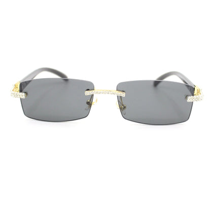 Rhinestone Square Sunglasses Luxury Wood Buffalo Horn Diamond Sun Glasses Fashion Mens Rimless Sunglass Shade Eyewear