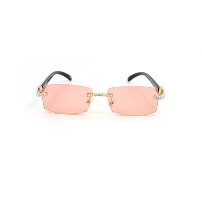 Rhinestone Square Sunglasses Luxury Wood Buffalo Horn Diamond Sun Glasses Fashion Mens Rimless Sunglass Shade Eyewear