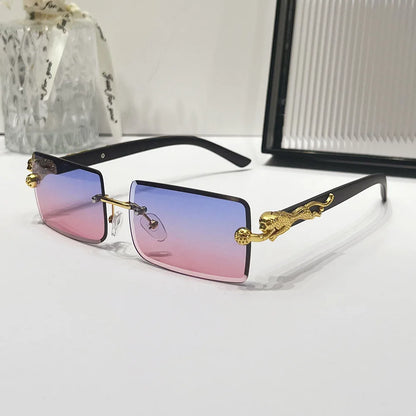2024 Retro Versatile Sunglasses Pink Yellow Gradient Transparent Glasses Square Rimless Sunglasses