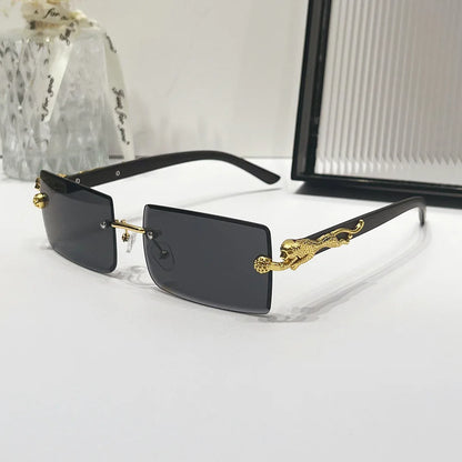 2024 Retro Versatile Sunglasses Pink Yellow Gradient Transparent Glasses Square Rimless Sunglasses