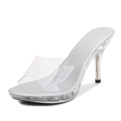 Transparent Crystal High-heeled Female Sandals Professional Shoes Women Non-slip Bottom Fashion Sexy Ladies Fish Mouth Slippers