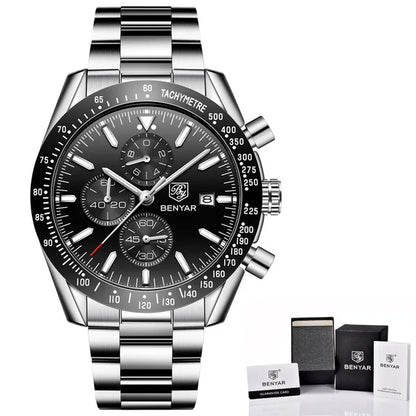 BENYAR Brand Men Watches Luxury Brown Leather Strap Waterproof Quartz Watch Chronograph Men Relogio Masculino 5140