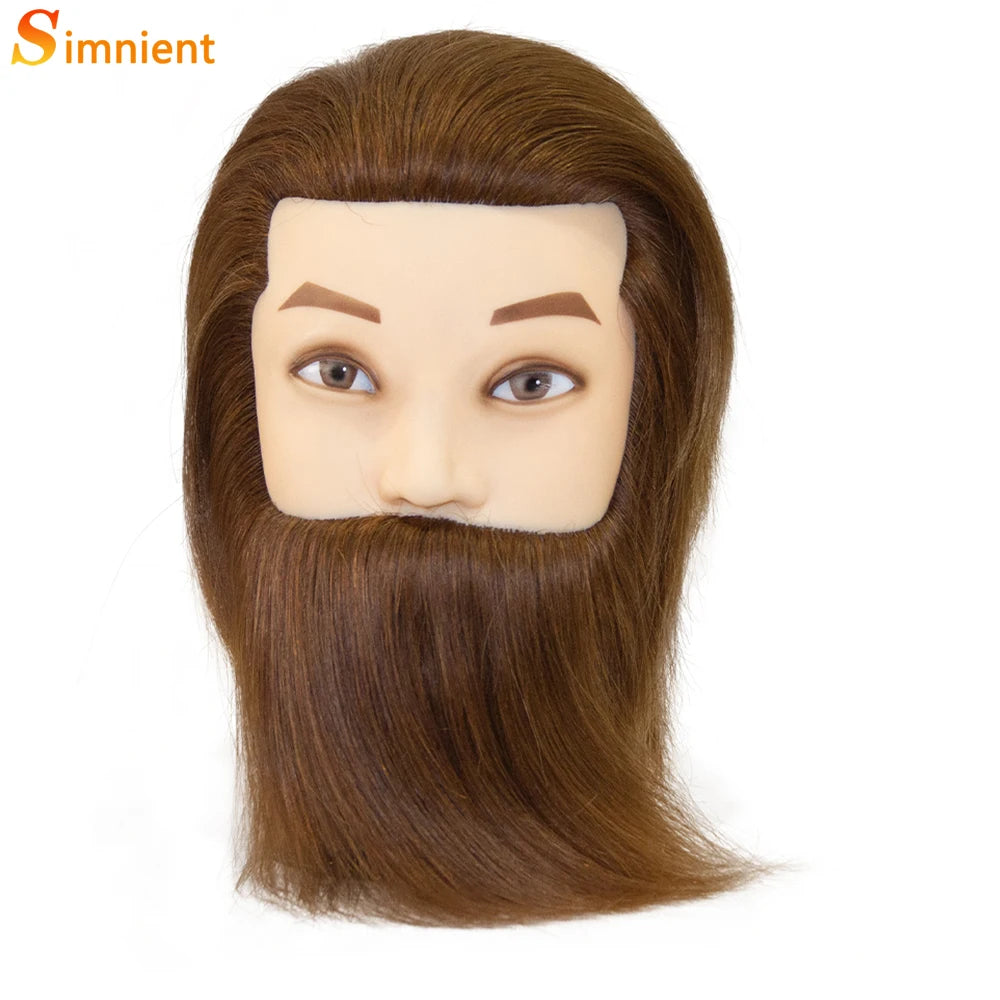 100% Human Hair Male Mannequin Head With Hair Beard Practice Manikin Hairdresser Cosmetology Training Doll Head For Hair Styling