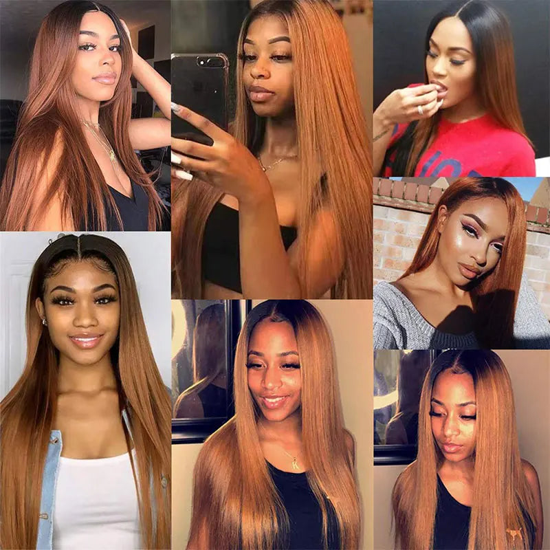 10A Hair Brazilian Bone Straight Hair 1B/30 Human Hair Weave Bundles Two Toned Hair Bundles Ombre Straight Hair 3 Pcs Extensions