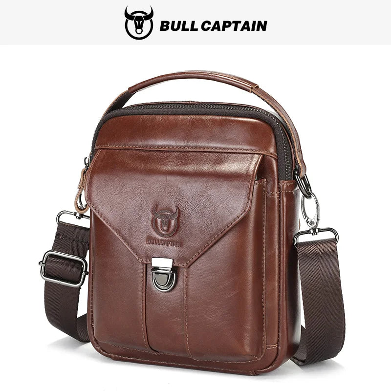 BULLCAPTAIN Mens Leather Messenger Bag Retro Shoulder Bags Small Crossbody Bags Purses Casual Sling Pack for Travel Handbag