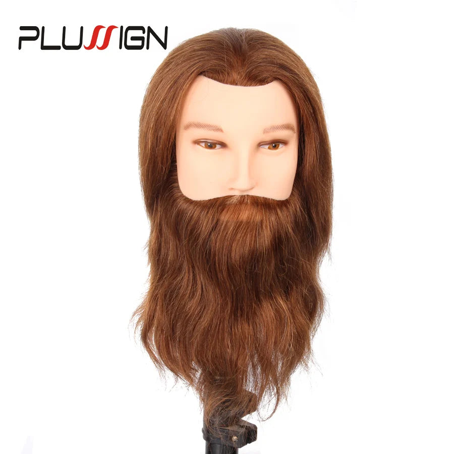 100% Real Human Hair Beard Hairdressing Training Man Head Professional Practice Mannequin Head Model Brown Color