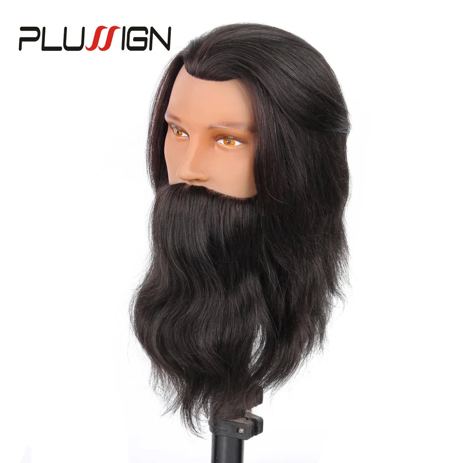 100% Real Human Hair Beard Hairdressing Training Man Head Professional Practice Mannequin Head Model Brown Color